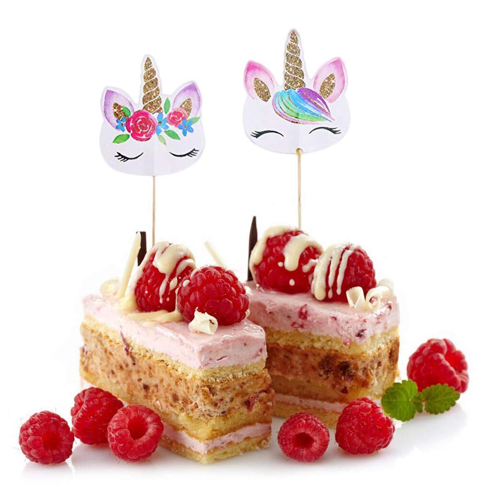 CCINEE Rainbow Unicorn Cupcake Toppers – 48-Pack Double-Sided Paper Picks for Birthday Party Decor