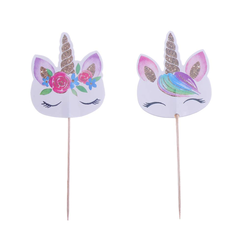 CCINEE Rainbow Unicorn Cupcake Toppers – 48-Pack Double-Sided Paper Picks for Birthday Party Decor