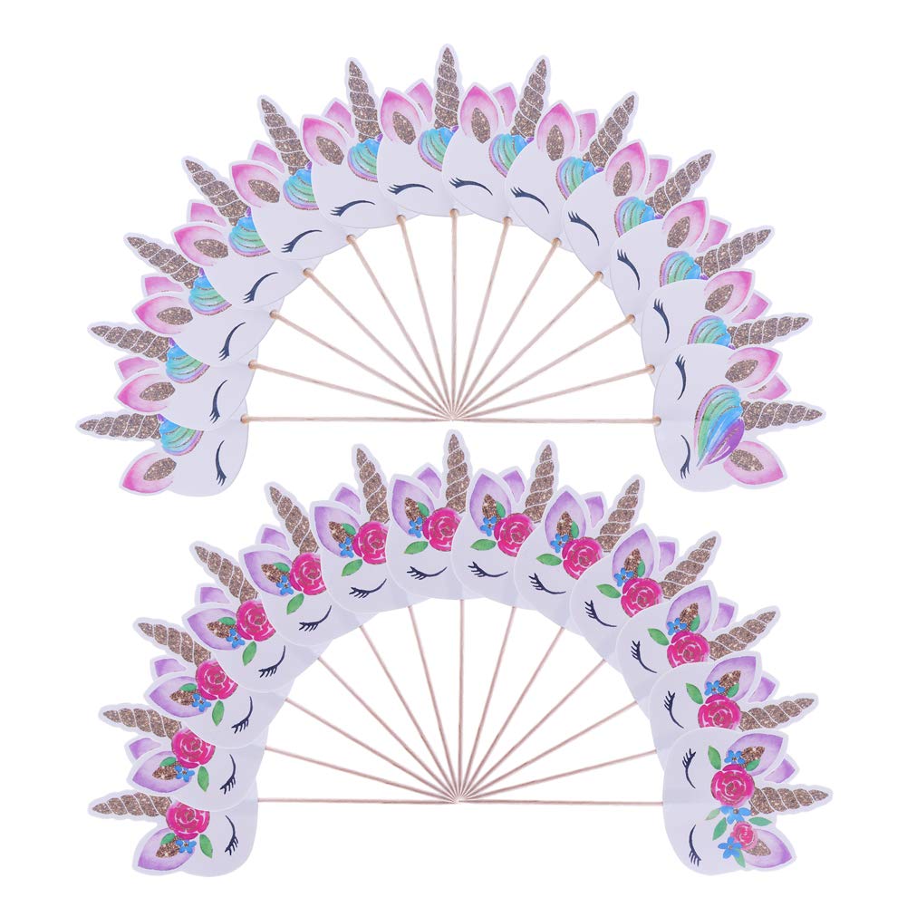 CCINEE Rainbow Unicorn Cupcake Toppers – 48-Pack Double-Sided Paper Picks for Birthday Party Decor