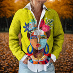 Women's Retro 3D Digital Print Cardigan Sweater Coat