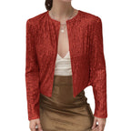 Crew-neck Long-sleeve Solid-color Cardigan Casual Sequin Jacket