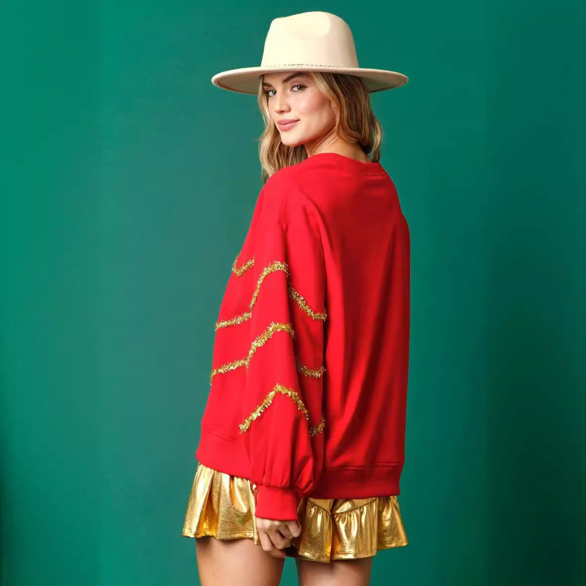 Women's Casual Loose-Fit Christmas Tree Sequin Long-Sleeve Hoodie