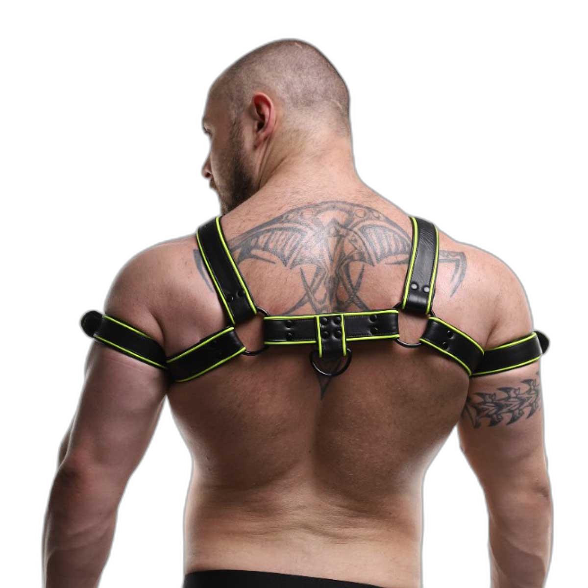 ruff GEAR Leather Bulldog Reflector Harness Black Neon Yellow