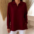 Women's Solid-Color Lapel Pullover Long-Sleeve Top