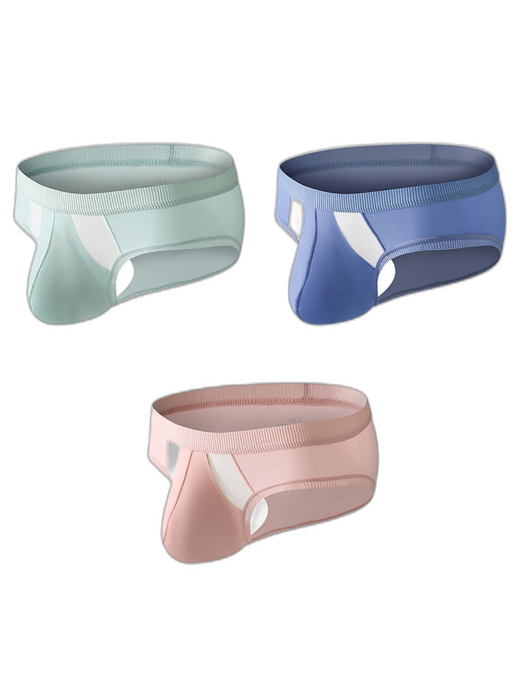3 Pack Men's Low-Rise Ice Silk High-Stretch U-Convex Large Pouch Briefs