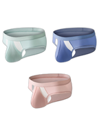 3 Pack Men's Low-Rise Ice Silk High-Stretch U-Convex Large Pouch Briefs