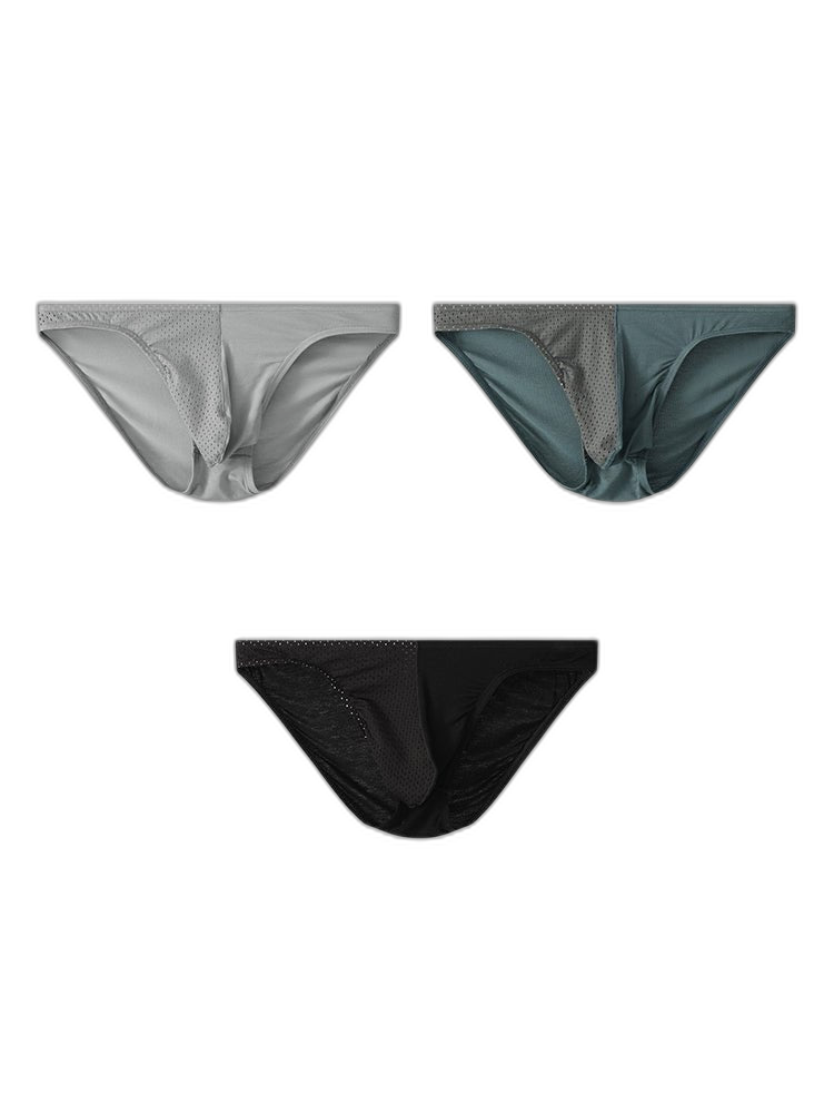 3 Pack Men's Mesh Sexy Low Waist Big Pouch Briefs