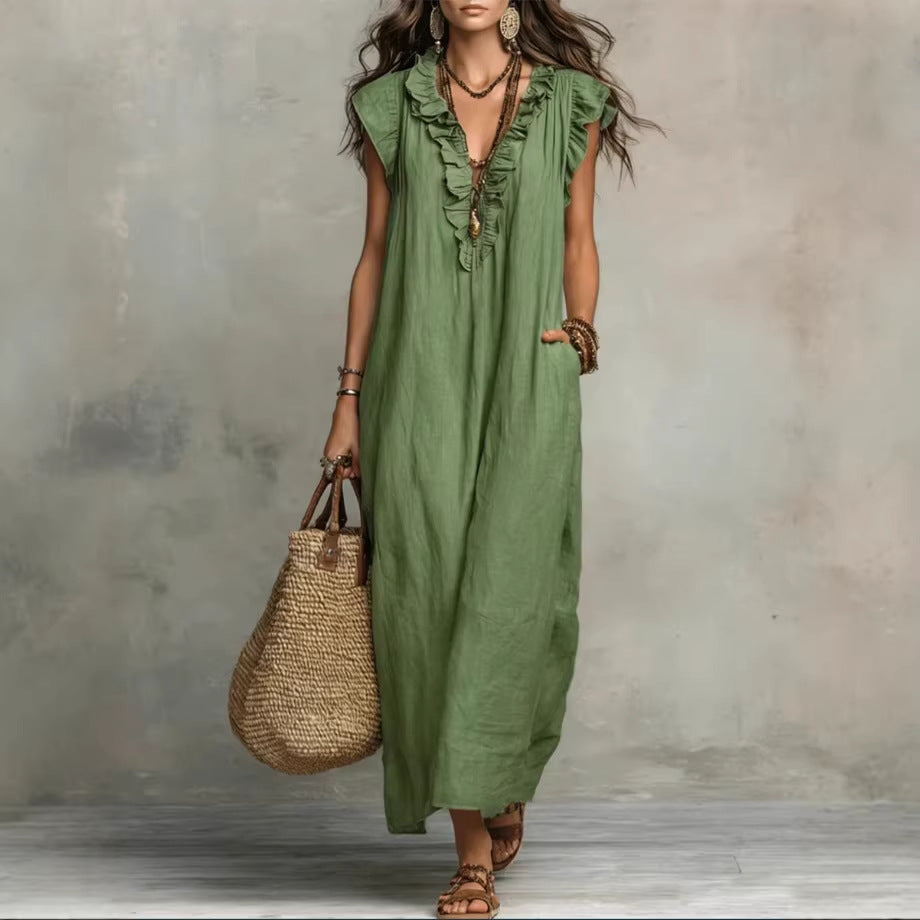Summer Ruffle Dress With Pockets Women's Spring Elegant Casual Sleeveless A-Line Shift Dresses