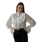 Stand-collar Chiffon Top With A Fashionable Design And Ruffled Hem