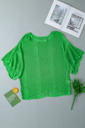 Green Pointelle Knit Scallop Trim Blouse Women UK