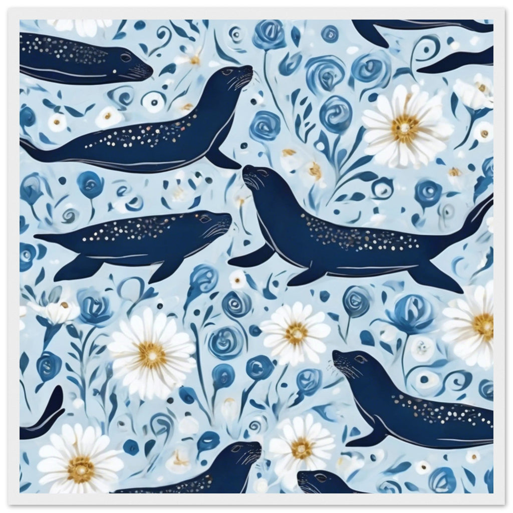 Whimsical Seal and Daisy Framed Wall Art