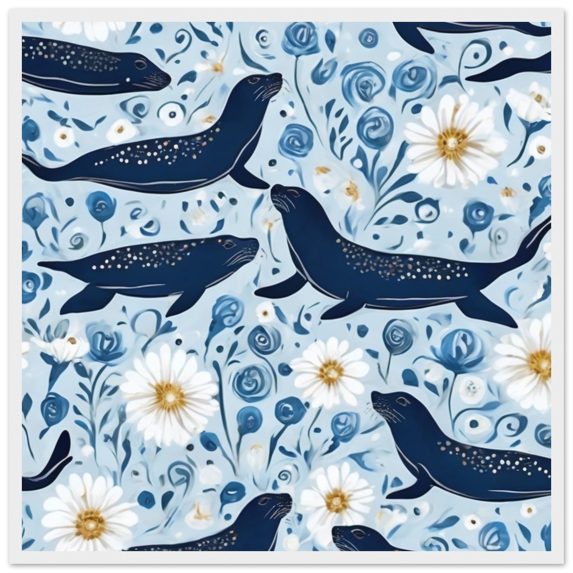Whimsical Seal and Daisy Framed Wall Art