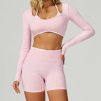 Seamless Color-blocking Yoga Set With Hollow Back And High-waist Fitness Wear