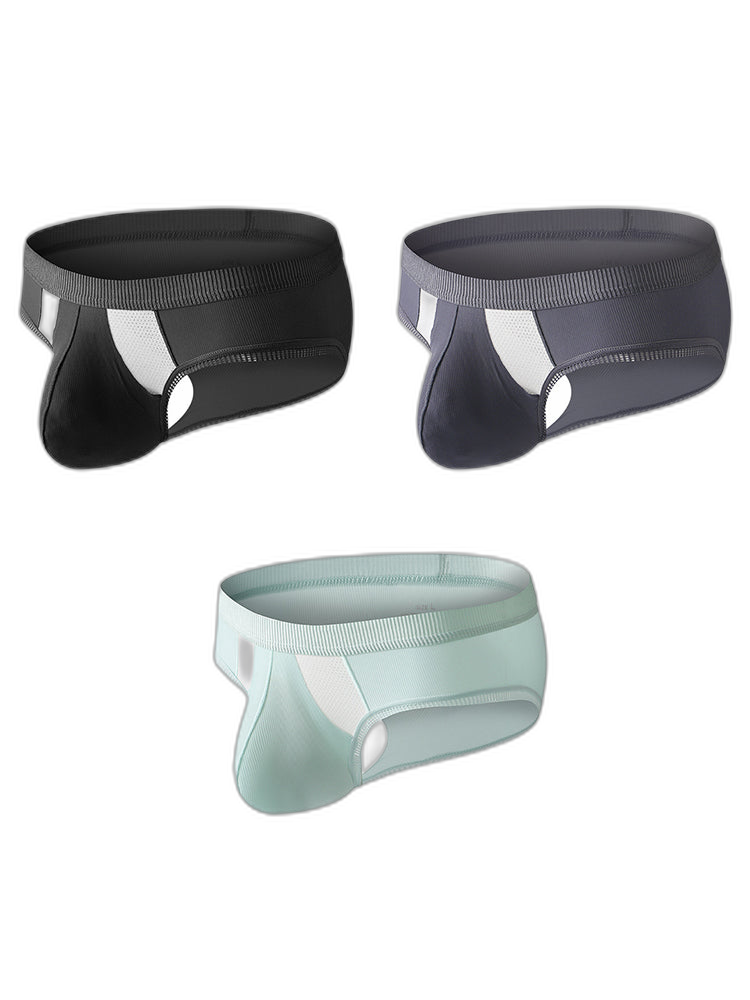 3 Pack Men's Low-Rise Ice Silk High-Stretch U-Convex Large Pouch Briefs