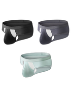 3 Pack Men's Low-Rise Ice Silk High-Stretch U-Convex Large Pouch Briefs