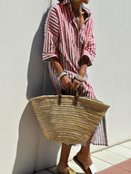 Striped Shirt Dress With Belt Fashion Half-sleeved Lapel Button Cardigan Dresses Women's Clothing