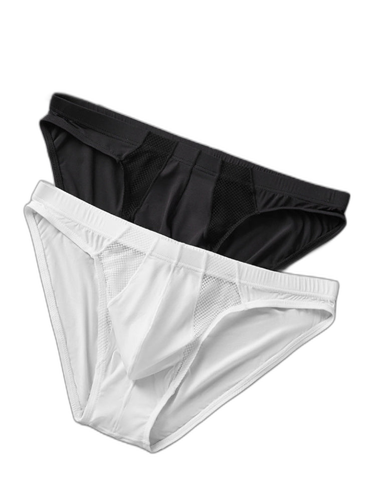2 Pack Men's Sheer Mesh Low-Rise Sexy Ice Silk Briefs
