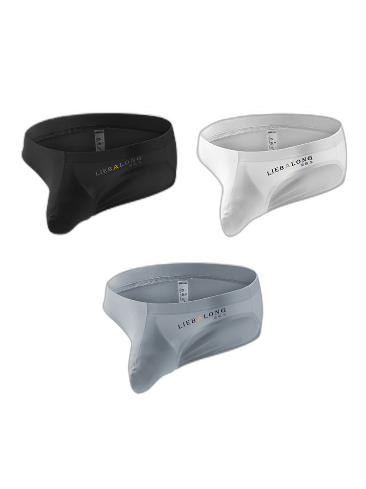 3 Packs of Men's Ice Silk Seamless Convex Pouch Briefs