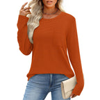 Women's Long-Sleeved Waffle Knit Top T-Shirt