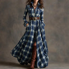 French Retro Grid Dress - Elegant Slim Fit Irregular Hem Dress for Women | Plus Size Available