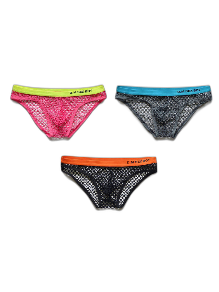 3 Pack Men's Low-Waist Sexy Big Mesh Breathable Transparent Sports Briefs