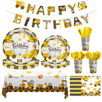 Cecnamt Construction Birthday Decorations – 170 Pcs Party Set for 24 Guests (Banner, Plates, Cups, Napkins, Cutlery, Tablecloth)