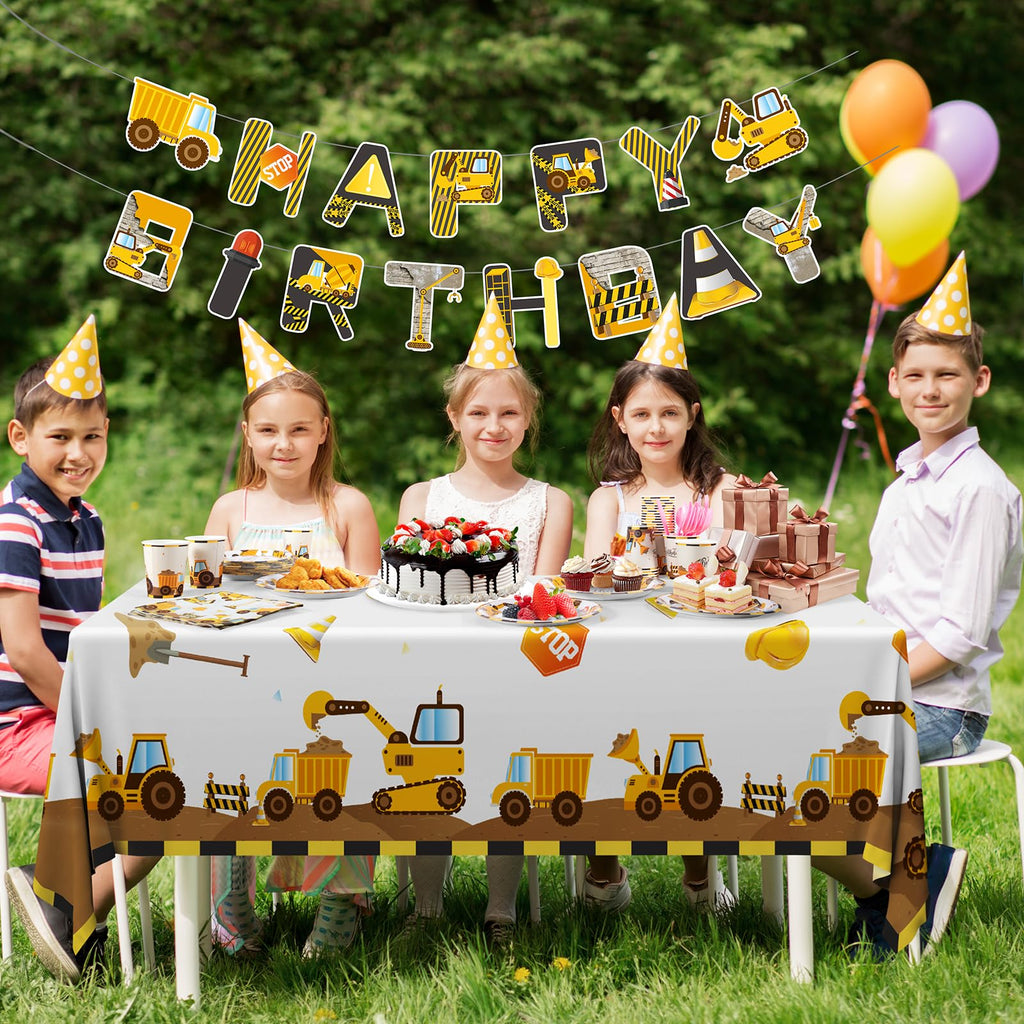 Cecnamt Construction Birthday Decorations – 170 Pcs Party Set for 24 Guests (Banner, Plates, Cups, Napkins, Cutlery, Tablecloth)