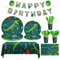 Cecnamt Dinosaur Birthday Decorations – 170 Pcs Party Set for 24 Guests (Banner, Plates, Cups, Napkins, Cutlery & Tablecloths)
