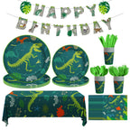 Cecnamt Dinosaur Birthday Decorations – 170 Pcs Party Set for 24 Guests (Banner, Plates, Cups, Napkins, Cutlery & Tablecloths)
