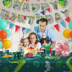 Cecnamt Dinosaur Birthday Decorations – 170 Pcs Party Set for 24 Guests (Banner, Plates, Cups, Napkins, Cutlery & Tablecloths)