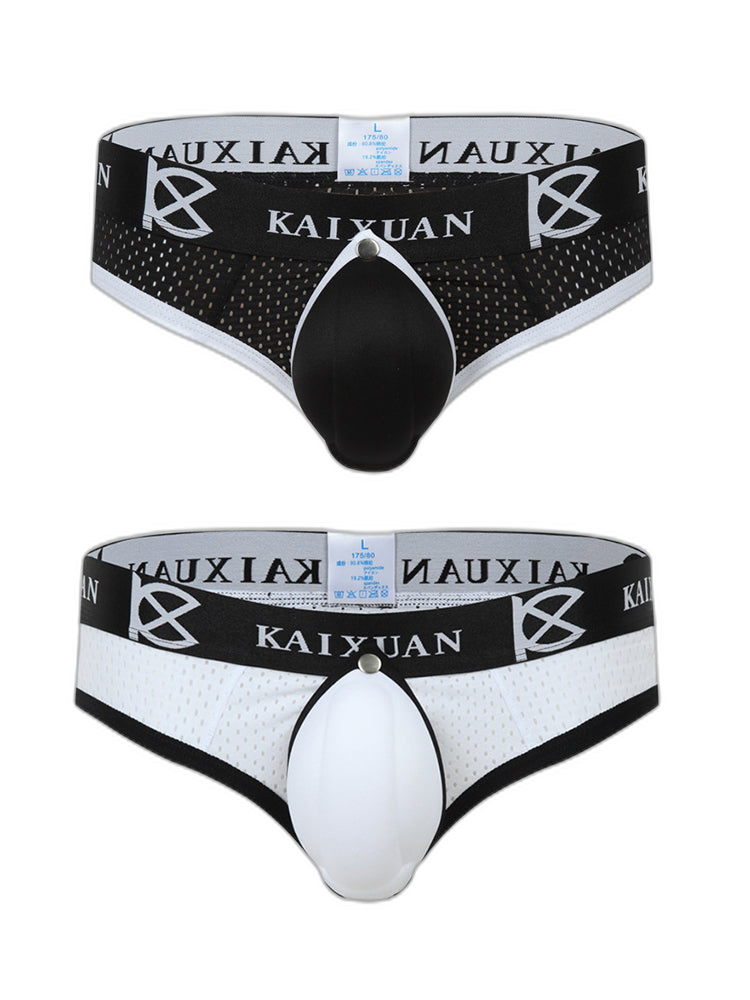 2 Pack Men's Breathable Mesh Removable U-Shaped Pocket Thongs