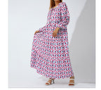 Summer Women's Vintage Printed Bohemian Dress Elegant Ladies Casual Loose V-Neck Short Sleeve Long Dresses