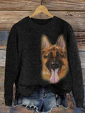 Digital-print Rabbit Amidst A Floral Meadowartistic Outfit Warm Chunky-knit Crewneck Hoodie