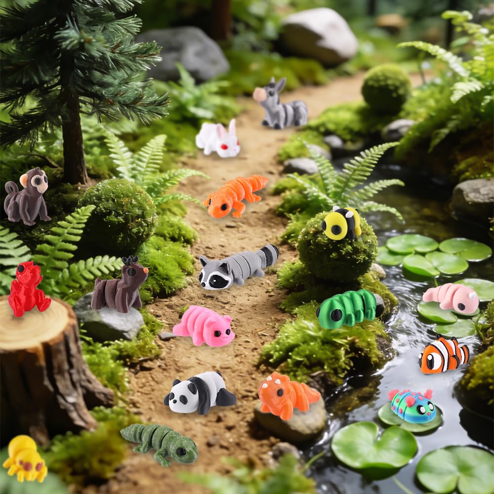 Celltestria 50Pcs Mini 3D Printed Animals – Flexible Articulated Figurines for Party Favors