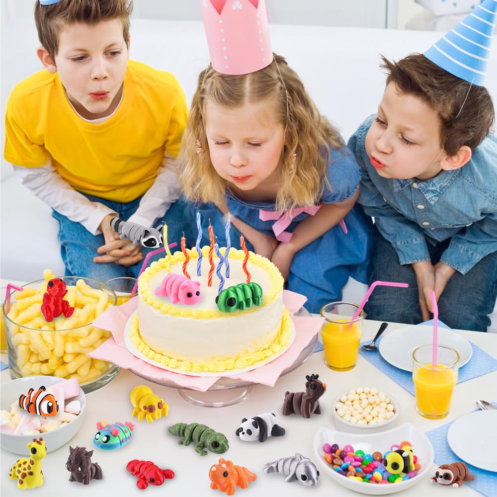 Celltestria 50Pcs Mini 3D Printed Animals – Flexible Articulated Figurines for Party Favors