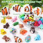 Celltestria 50Pcs Mini 3D Printed Animals – Flexible Articulated Figurines for Party Favors