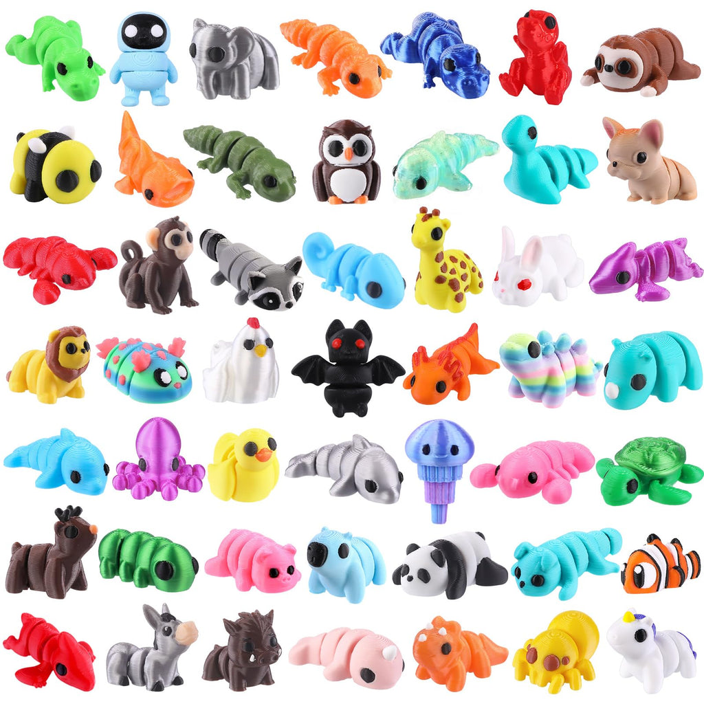 Celltestria 50Pcs Mini 3D Printed Animals – Flexible Articulated Figurines for Party Favors