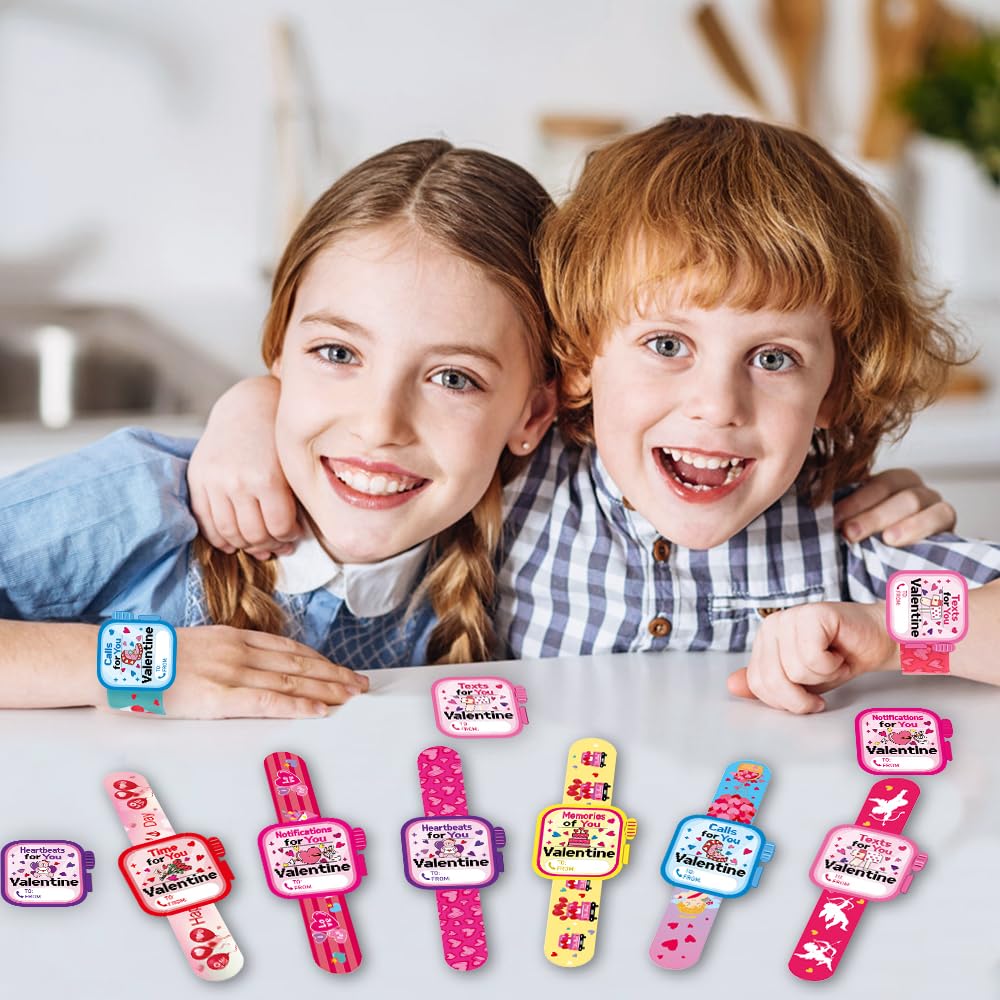 Celltestria 24-Pack Valentine Slap Bracelets with Cards – Kids Party Favors & Classroom Gifts