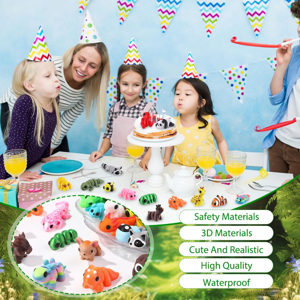 Celltestria 50Pcs Mini 3D Printed Animals – Flexible Articulated Figurines for Party Favors