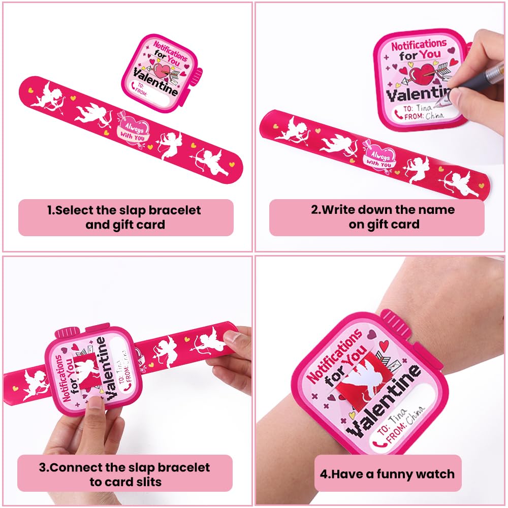Celltestria 24-Pack Valentine Slap Bracelets with Cards – Kids Party Favors & Classroom Gifts