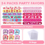 Celltestria 24-Pack Valentine Slap Bracelets with Cards – Kids Party Favors & Classroom Gifts