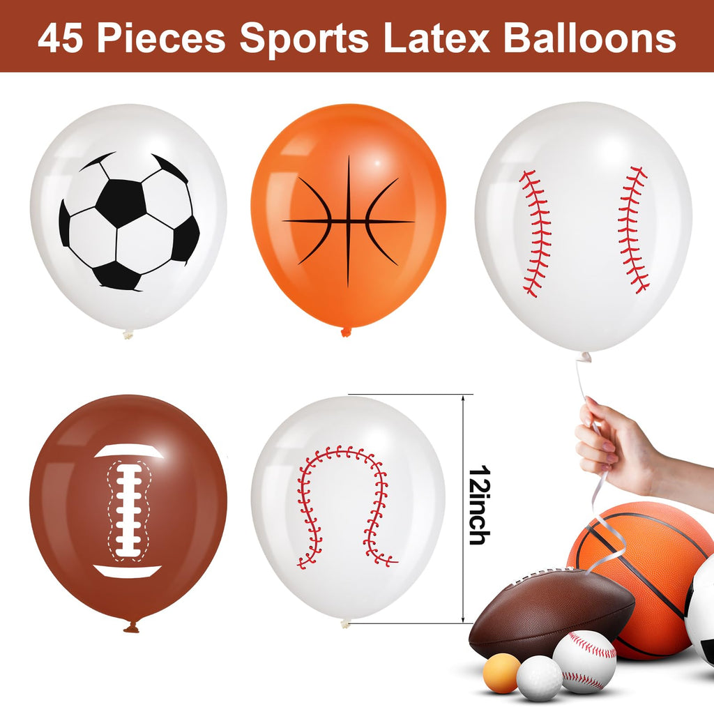 Censen 45 Pieces Sports Balloons 12 Inch – Latex Balloons for Football, Basketball, Baseball & Soccer Party Decor