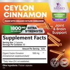 Organic Ceylon Cinnamon 1800mg Supplement – 240 Capsules (USA Bottled)