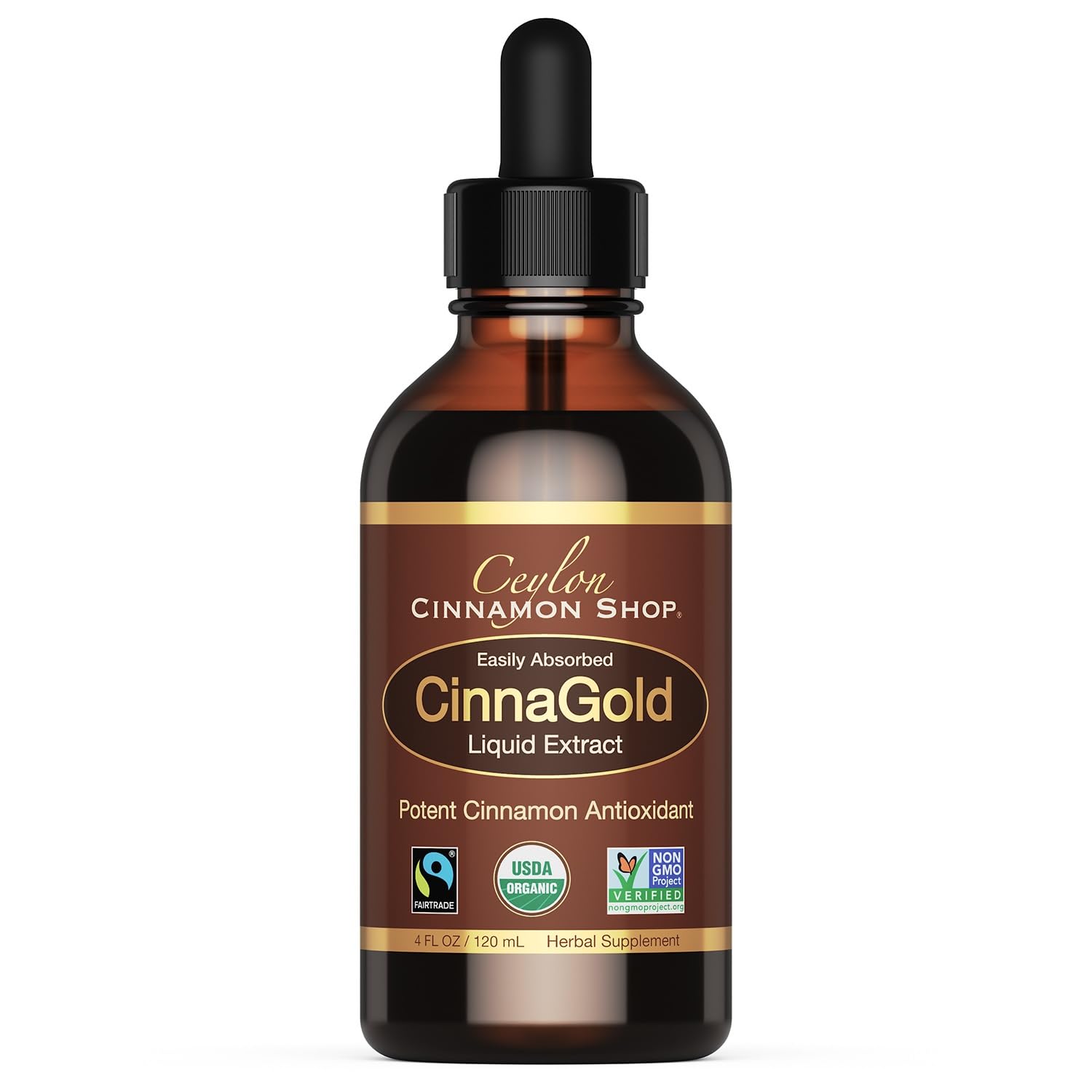 Ceylon Zimt Shop CinnaGold™ Bio-Ceylon-Zimt – 120 ml hochwirksamer flüssiger Extrakt (100 % zertifiziert) – Super-Antioxidans