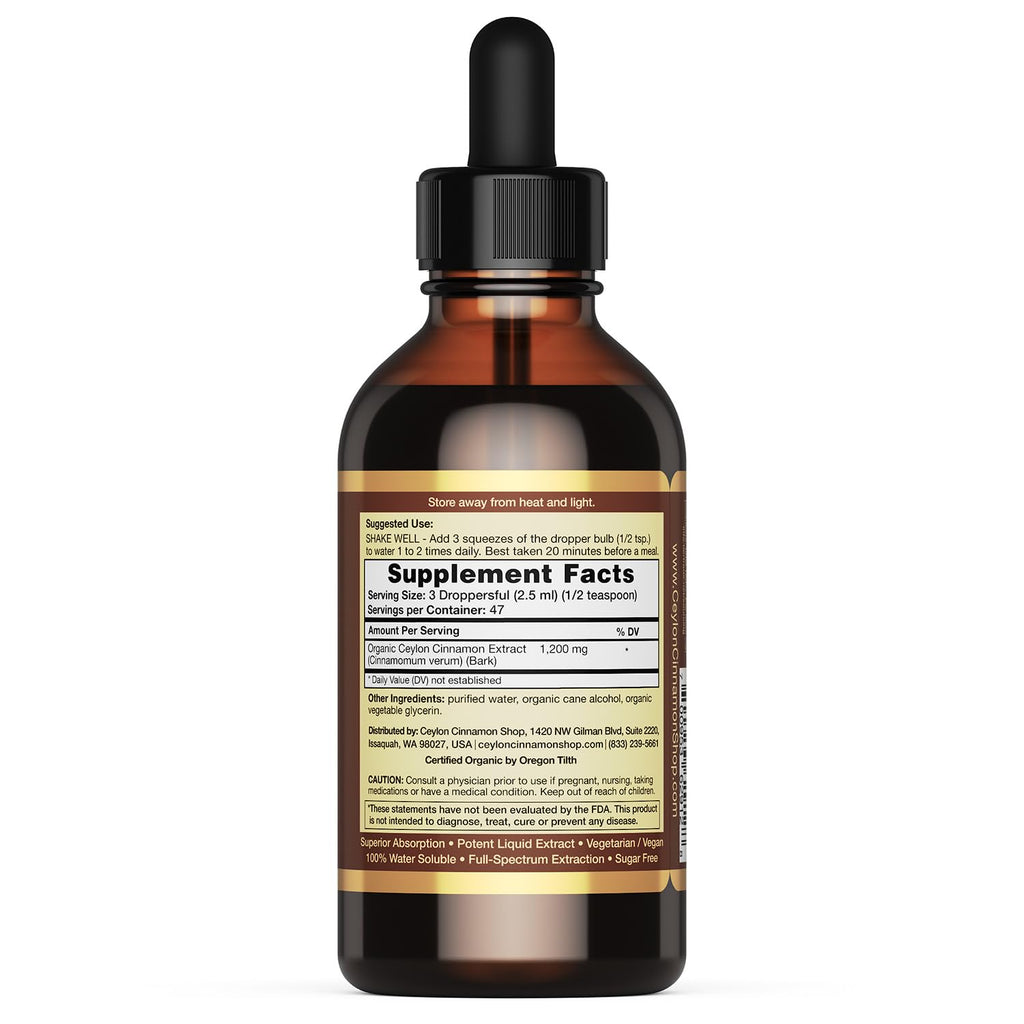 Ceylon Zimt Shop CinnaGold™ Bio-Ceylon-Zimt – 120 ml hochwirksamer flüssiger Extrakt (100 % zertifiziert) – Super-Antioxidans