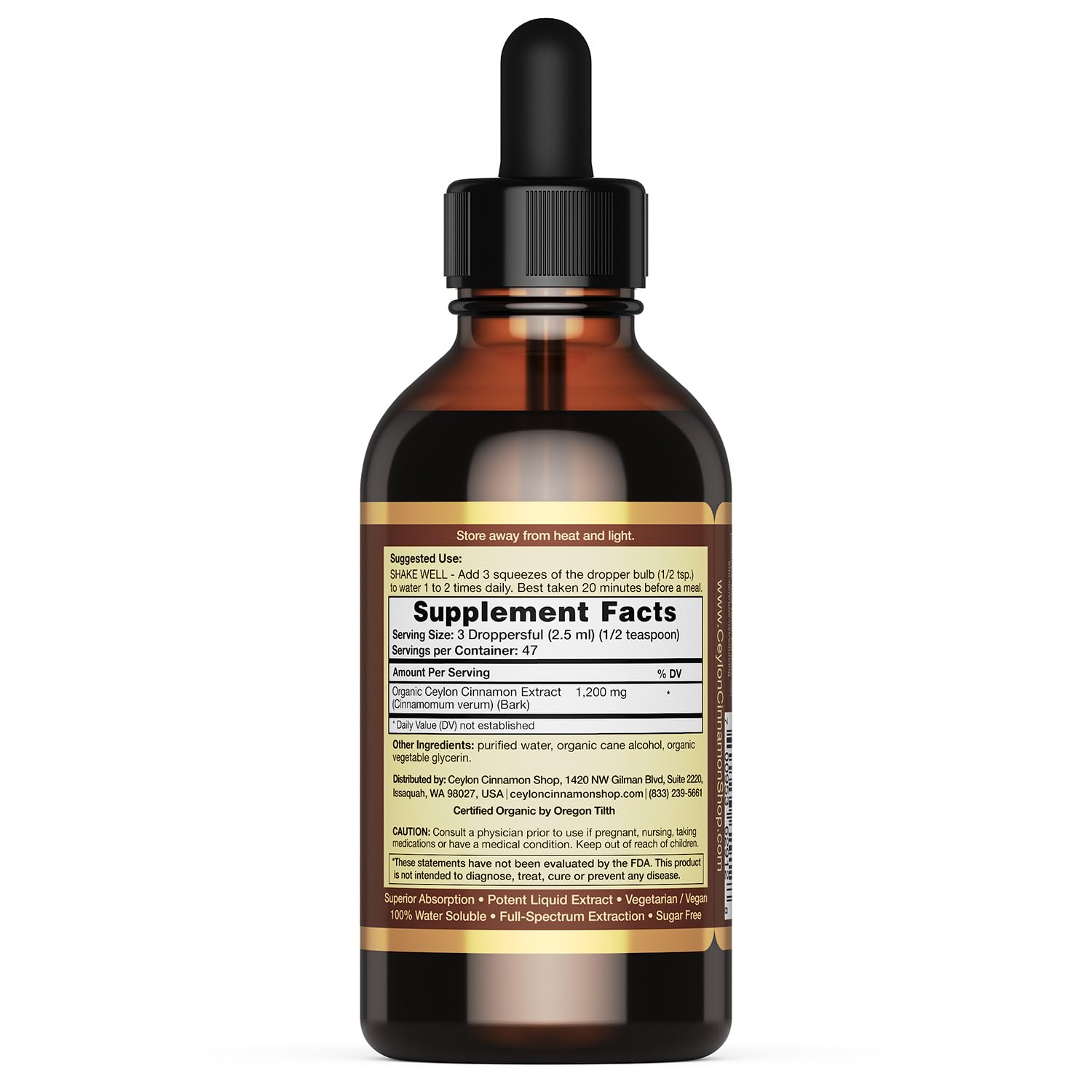 Ceylon Zimt Shop CinnaGold™ Bio-Ceylon-Zimt – 120 ml hochwirksamer flüssiger Extrakt (100 % zertifiziert) – Super-Antioxidans