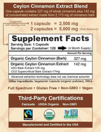 Ceylon Cinnamon Shop CinnaGuard Organic Cinnamon 2500mg – Extra Strength, 120 Count