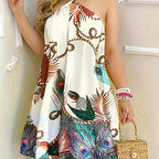 ST22079 Women's Summer Off-Shoulder Halter Tie Loose Printed Dress