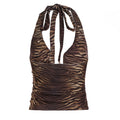 Sexy Hot Girl Style Tiger Print Deep U-neck Halter Top