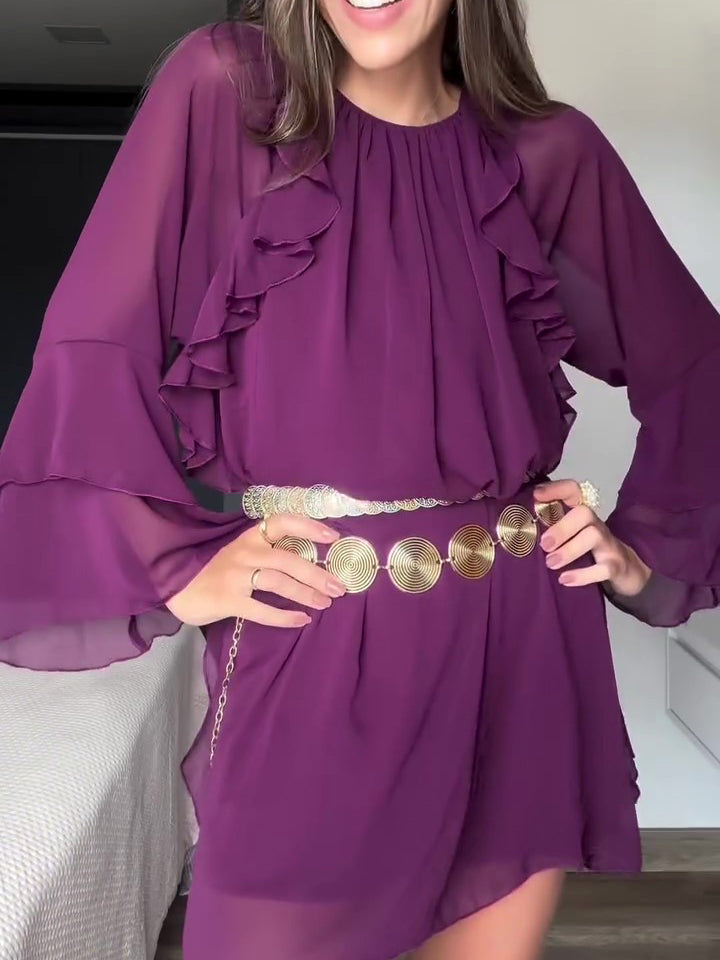 Plum Bohemian Ruffled Long Sleeve Dress